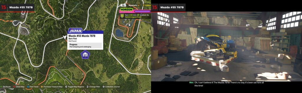 Forza Horizon barn find location map and Mazda 787B discovery in Japan region