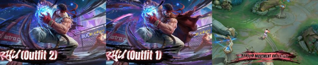 Paquito Street Fighter 6 Ryu skin outfit comparison showing two design variations in MLBB