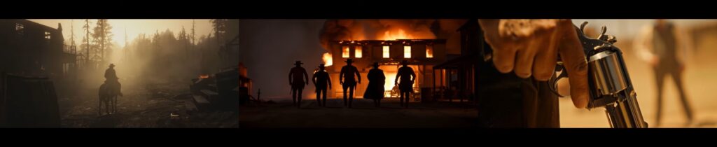 Fan-made Red Dead Redemption 3 trailer scene showing cowboys in wild west setting at night