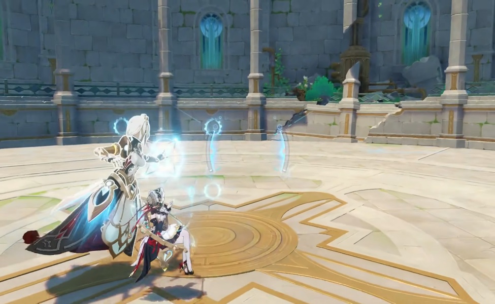 Sandrone demonstrating core abilities with Electro attacks in arena battle