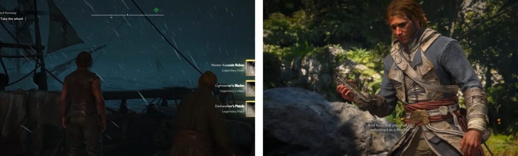 Assassin's Creed Black Flag gameplay showing character looting legendary items during combat