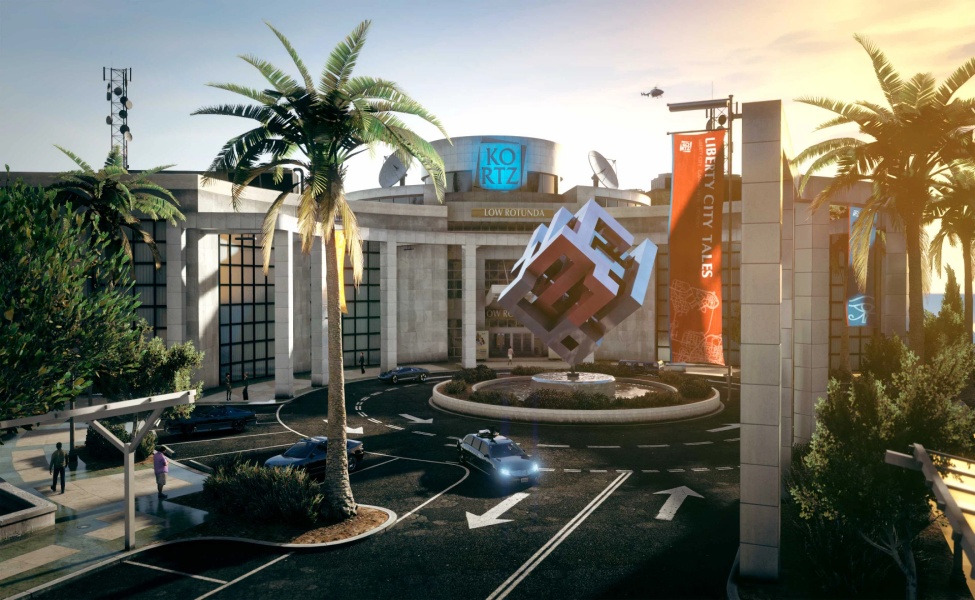 GTA Online Kortz Center heist location with futuristic architecture and palm trees