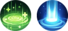 Green and blue glowing magical spell icons representing MLBB battle spell abilities