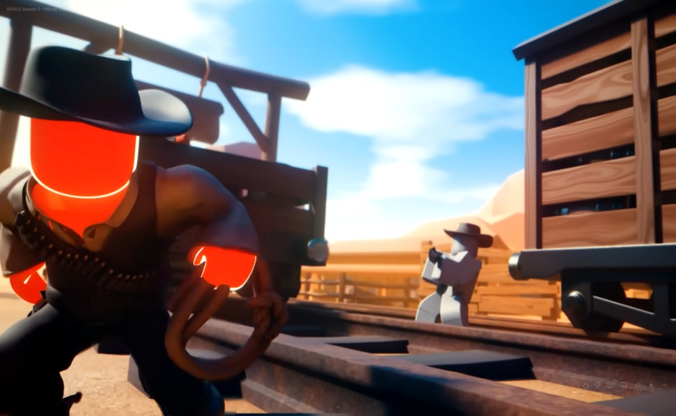 Animated western-style character with rifle in desert town setting
