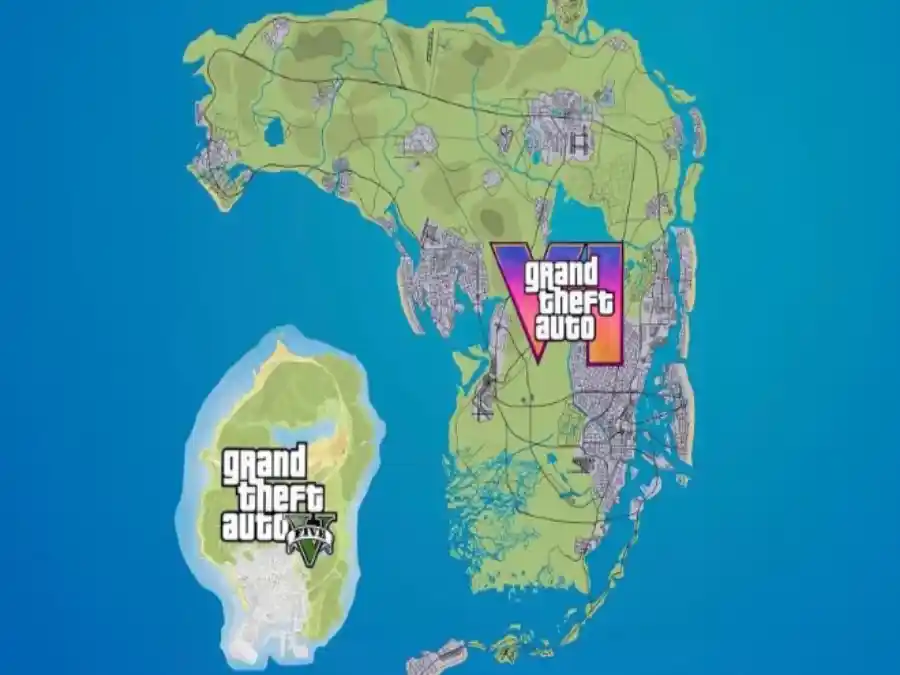GTA 6 and GTA 5 game maps comparison showing fictional city locations