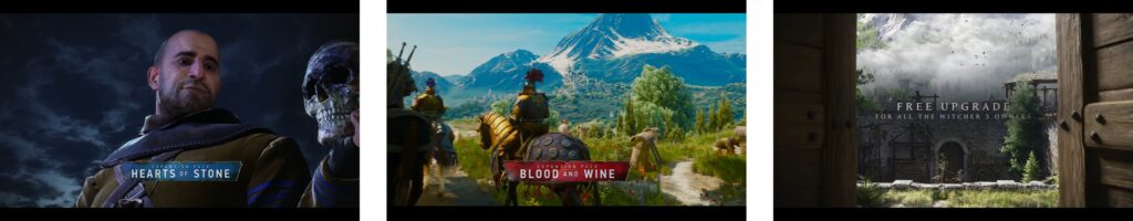 The Witcher 3 expansion pack covers featuring Hearts of Stone, Blood and Wine