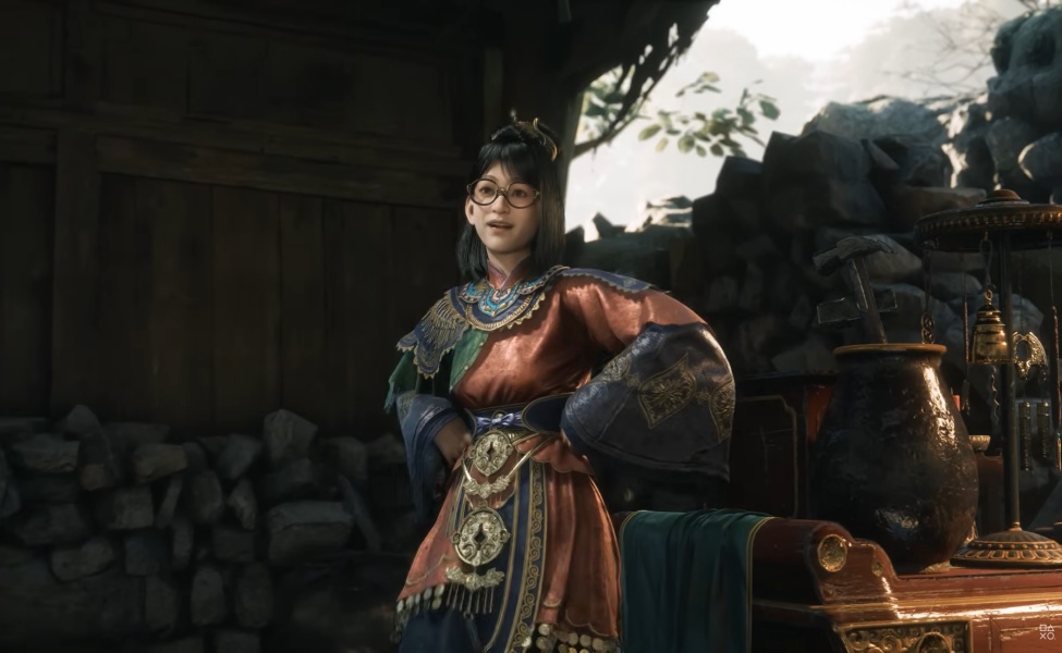 Female character in ornate Asian-inspired armor and glasses from Phantom Blade Zero