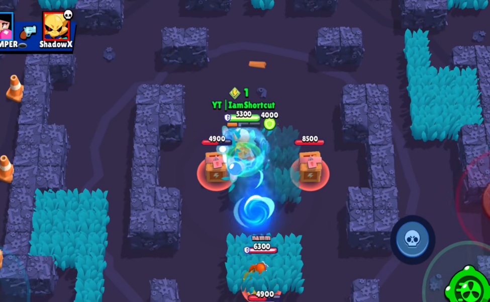 Wendy Brawler gameplay in Brawl Stars showing HP bars and combat mechanics