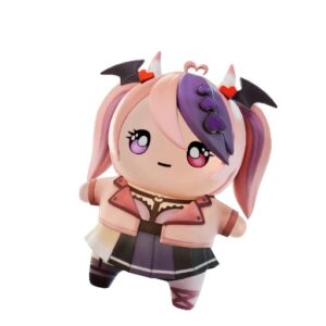 Cute anime-style character sprite with pink hair, bat wings, and purple horns wearing a pink outfit