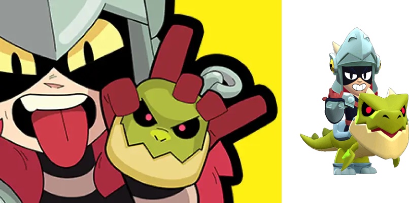 Legendary Draco Brawler character with red armor and yellow face in Brawl Stars
