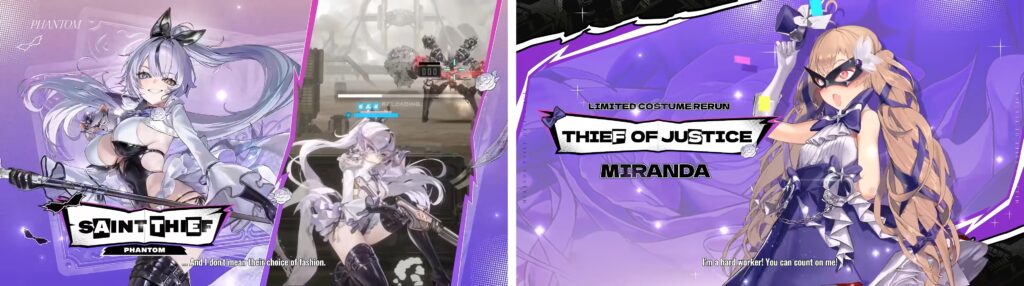 Nikke x Persona collaboration costumes featuring Saint Thief Phantom and Thief of Justice Miranda