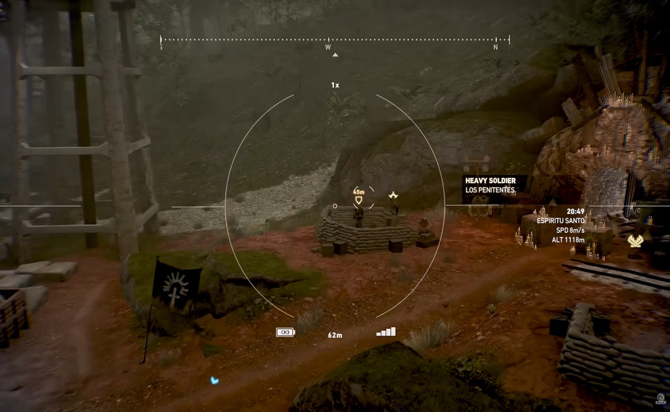 Ghost Recon Wildlands tactical scope view targeting Los Penitentes enemy soldiers in combat