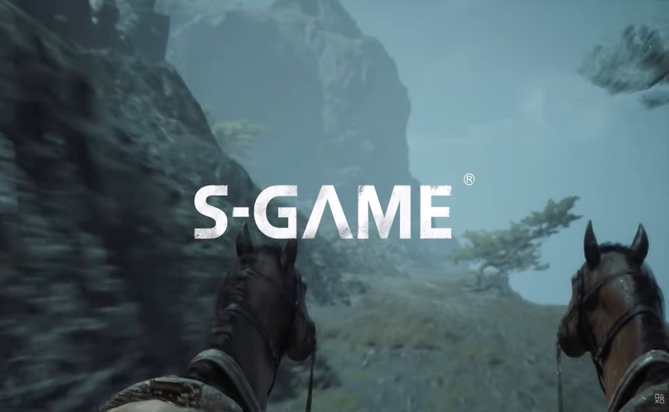 S-Game studio logo displayed over misty mountain landscape with horses