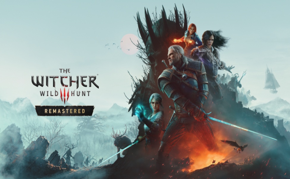 The Witcher 3 Wild Hunt Remastered game cover art featuring characters and fantasy landscape