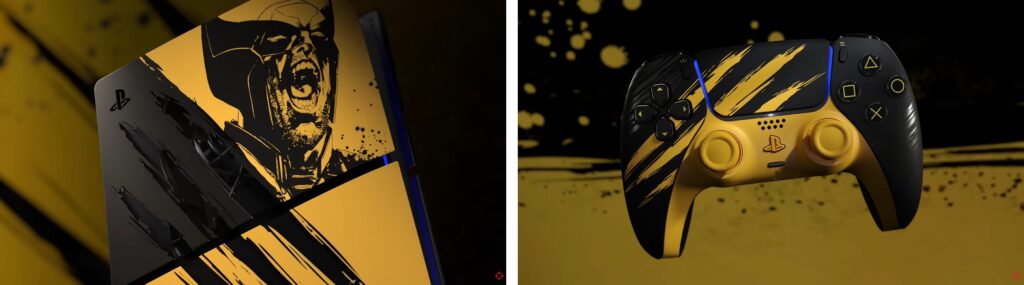 Limited edition Wolverine PS5 console and gold DualSense controller with claw design
