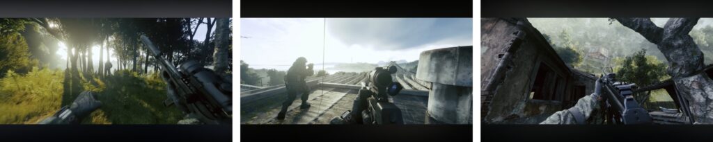 active matter gameplay showing armed player in tactical combat scenarios across multiple