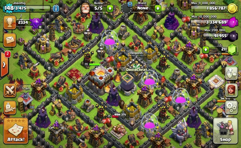 Clash of Clans village base layout with Town Hall, defensive structures