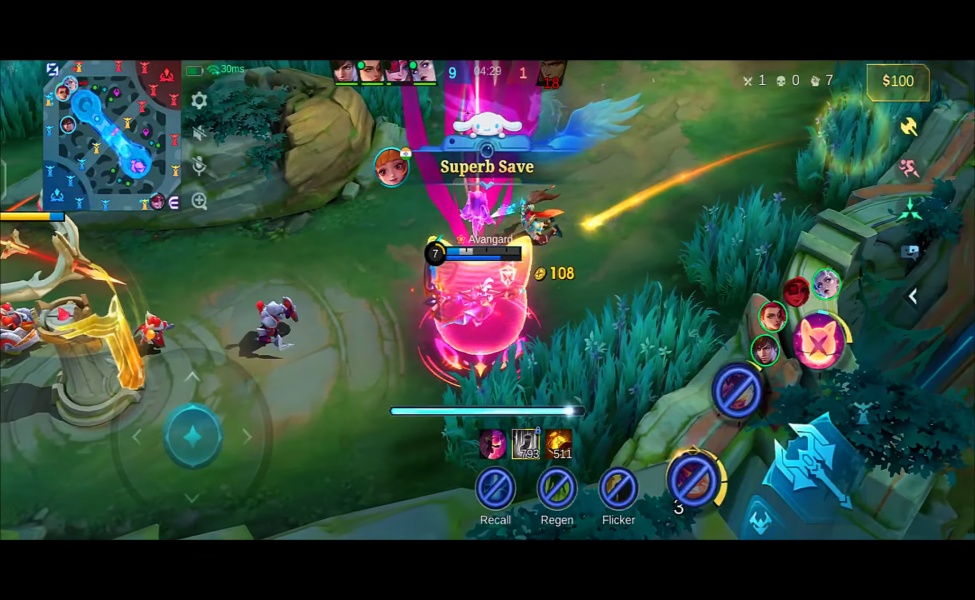 Mobile Legends player performing Superb Save with Angela character during gameplay