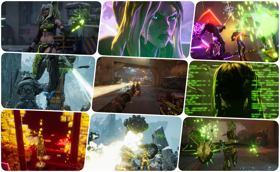 Loveless character gameplay scenes showing neon-glowing action skills and radiation effects in