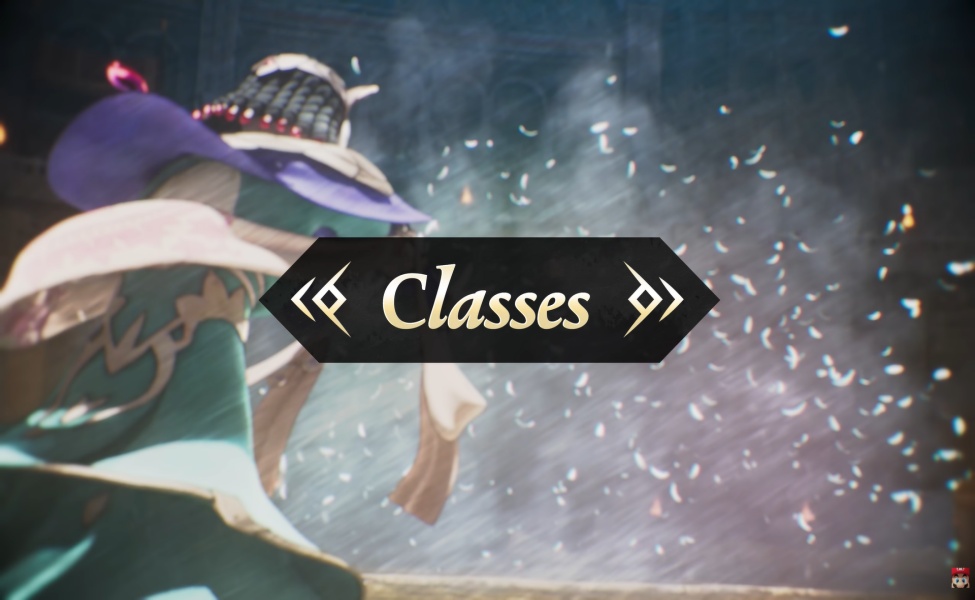 Fire Emblem Fortune's Weave classes menu screen with character portrait