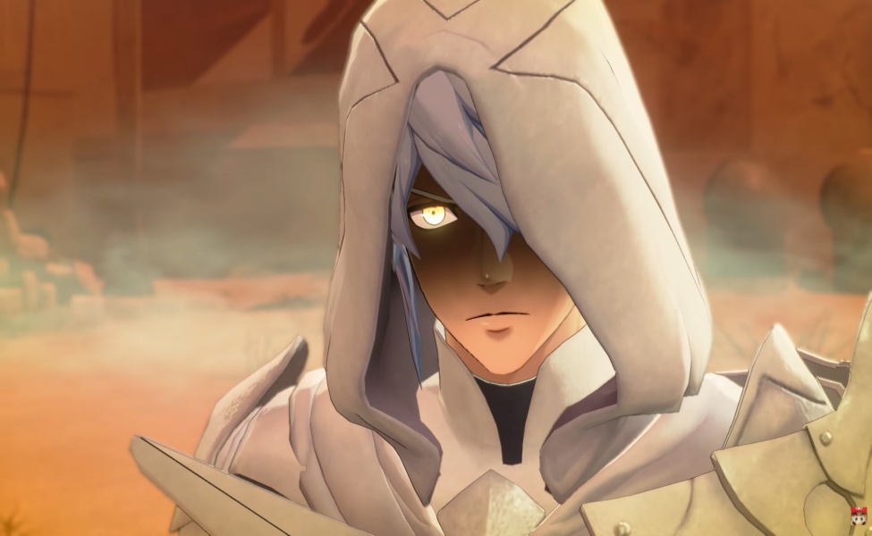 Hooded character with glowing eyes from Fire Emblem Fortune's Weave
