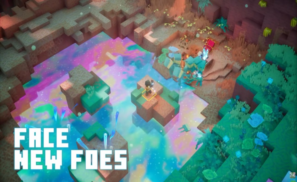 Minecraft Sift dimension with colorful magical portal and friendly passive creatures in blocky