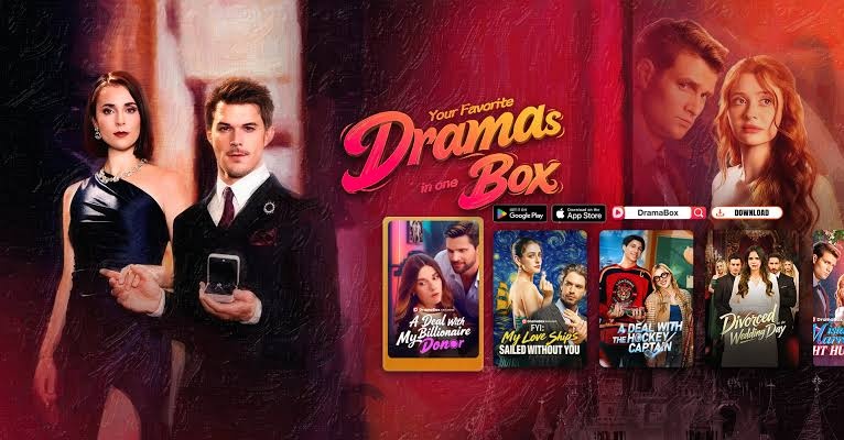 DramaBox streaming app interface showcasing drama series collection with featured titles and