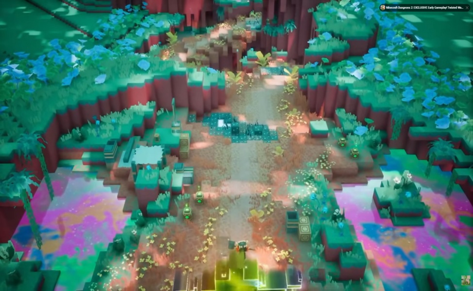 Minecraft Sift dimension with colorful biomes, structures, and glowing pathways in voxel landscape