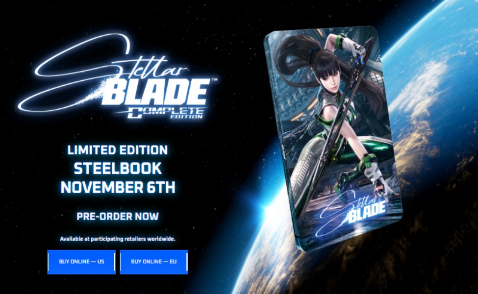 Limited edition Stellar Blade Complete Edition SteelBook with character artwork and neon logo design