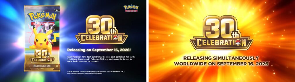 Pokemon 30th Celebration TCG booster pack and release announcement for September 16, 2026