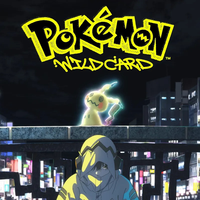 Pokémon Wild Card logo with Pikachu glowing above neon cityscape