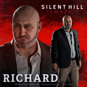 Richard Shaw character promotional image from Silent Hill Townfall against red background