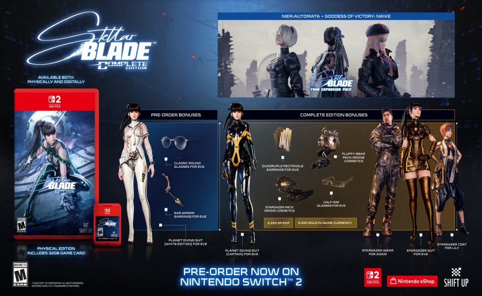 Stellar Blade Complete Edition Nintendo Switch 2 pre-order bonuses and physical edition contents