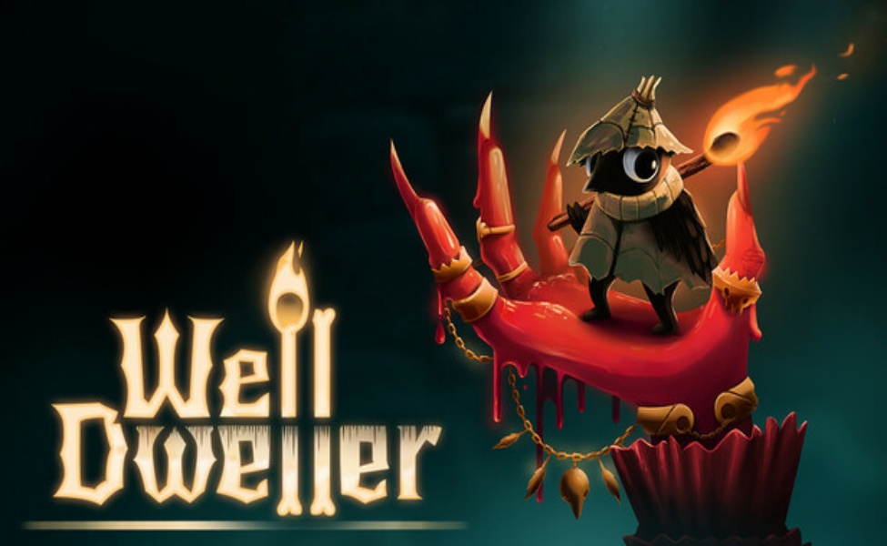Well Dweller boss character with flaming spikes and red tentacles in dark fantasy game art