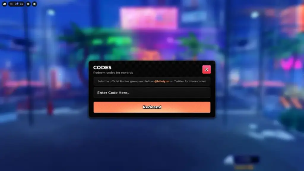 Roblox code redemption dialog for Anime Zero game rewards