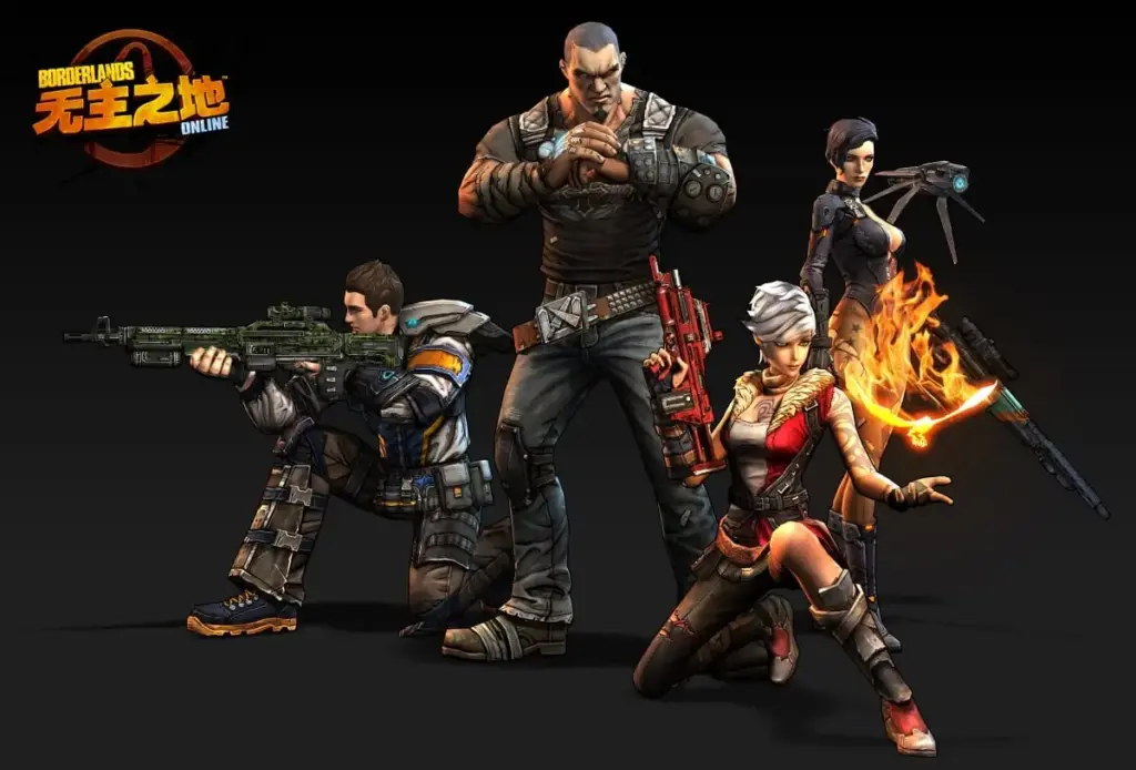 Borderlands Online character class selection screen featuring Soldier, Hunter, Siren, and Berserker